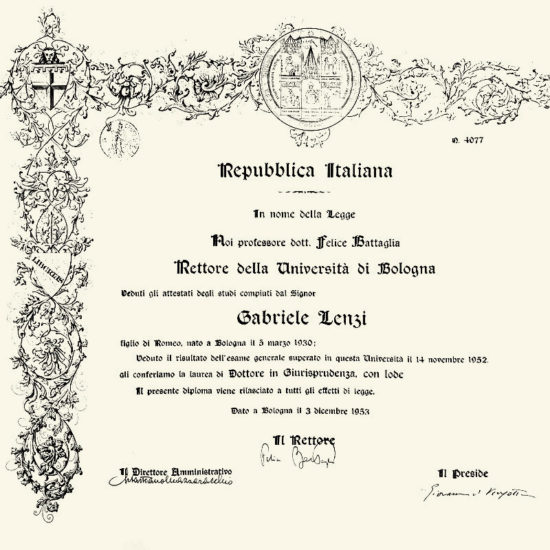 Certificato laurea Gabriele Lenzi